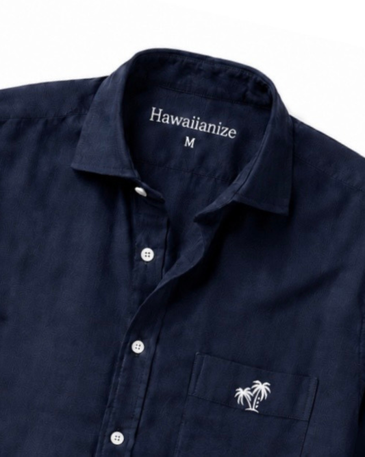 Horizon Linen Blend Shirt Long sleeves- Navy