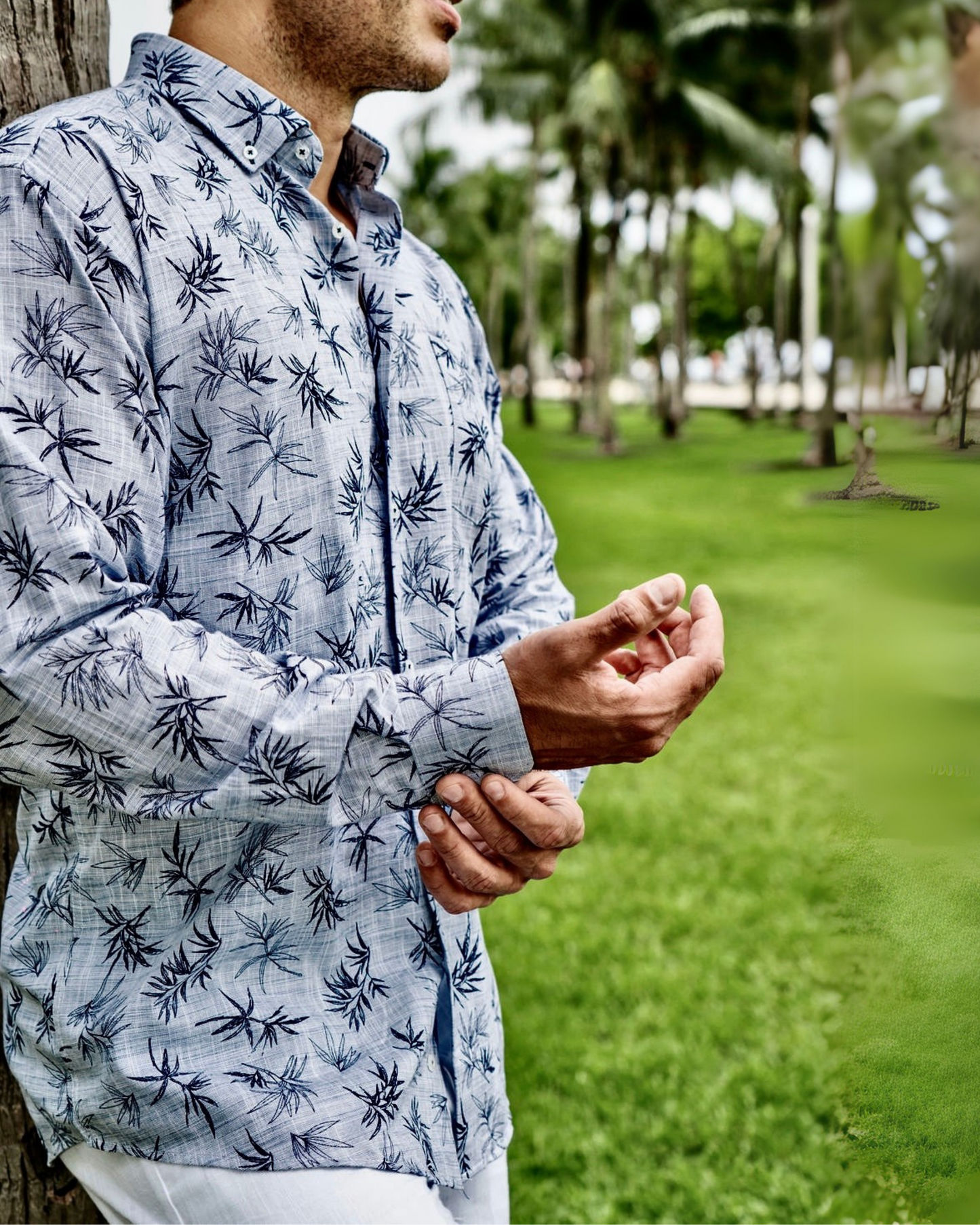 HAWAII Long Sleeve Shirt - Slate Gray Palm