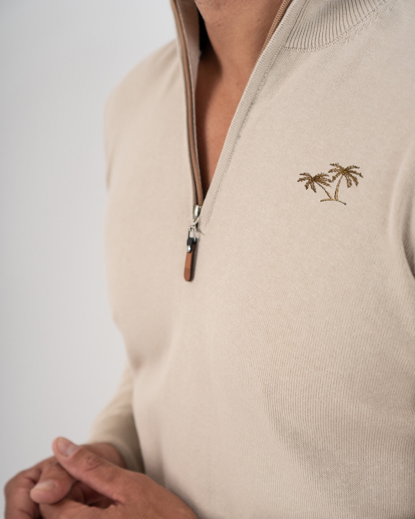 Pullover Sweater 1/4 Zip - Beige