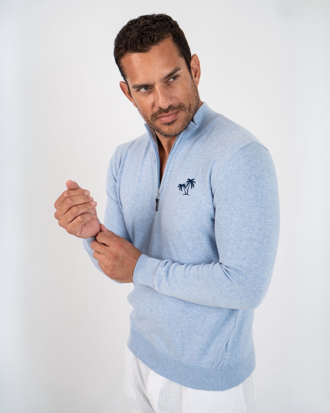 Pullover Sweater 1/4 Zip - Sky Blue