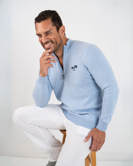 Pullover Sweater 1/4 Zip - Sky Blue
