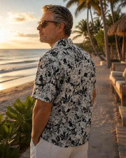 Island Ink Shirt - Ivory, Navy & Beige