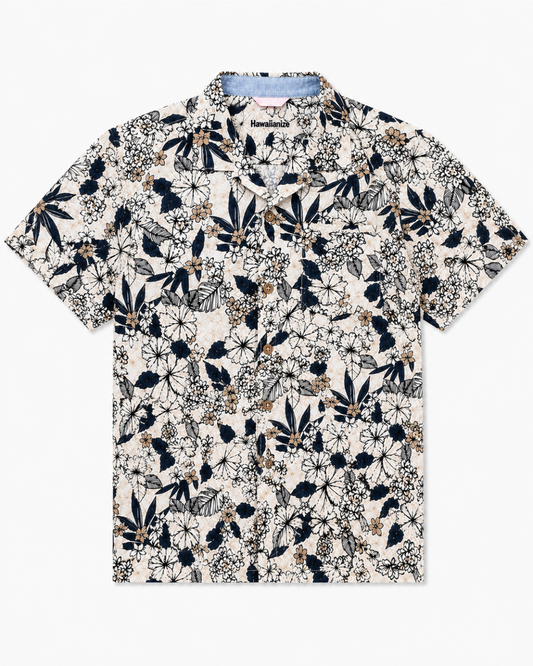 Island Ink Shirt - Ivory, Navy & Beige