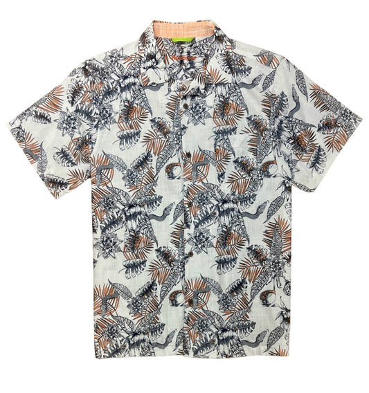 EVERGLADE Shirt - Ivory with Navy & Copper Tropics