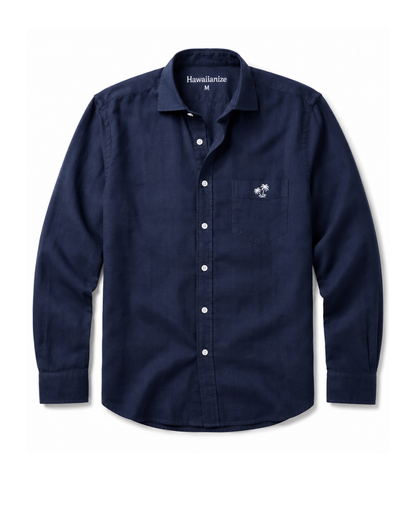 Horizon Linen Blend Shirt Long sleeves- Navy