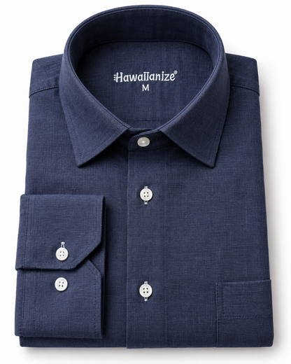 Horizon Linen Blend Shirt Long sleeves- Navy