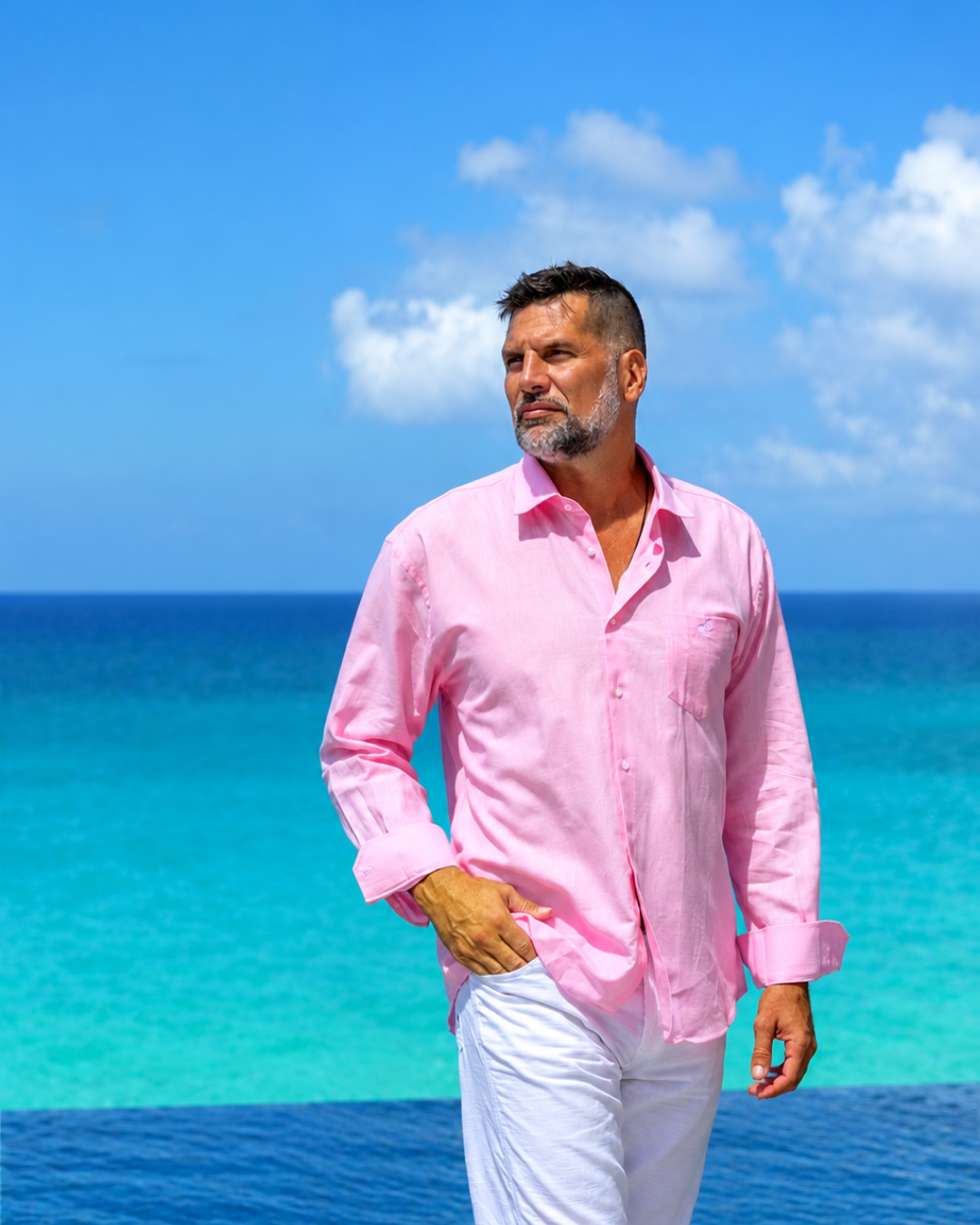 Horizon Linen Blend Shirt Long sleeves- Pink