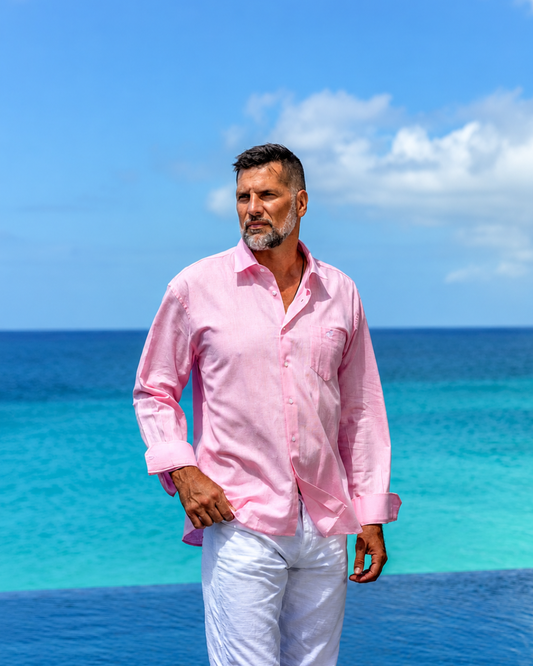 Horizon Linen Blend Shirt Long sleeves- Pink