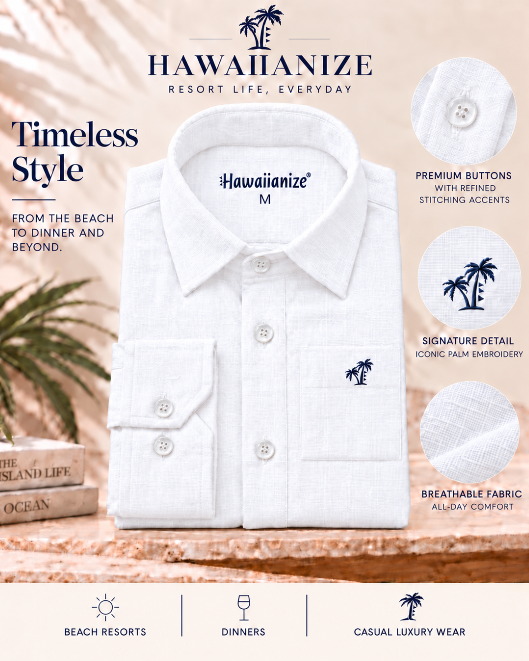 Horizon Linen Blend Shirt Long sleeves- White