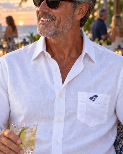 Horizon Linen Blend Shirt Long sleeves- White