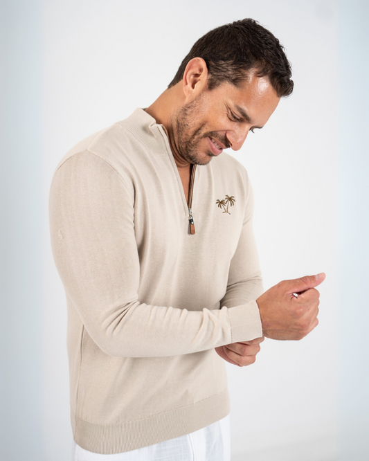 Pullover Sweater 1/4 Zip - Beige